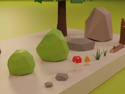 Low Poly Trees Grass and Rocks Lite Free low-poly 3D model