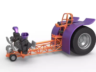 Pulling tractor 2 engines V8 Version 3 Scale 1 to 25 3D print model