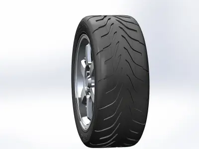 Wheel for scale model Rim TE37 tire with realistic tread pattern 3D print model