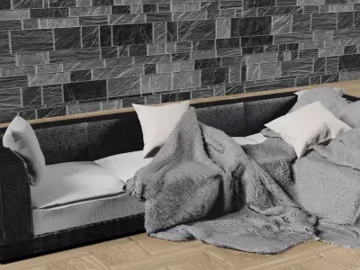 Modern sofa with pillows and blanket 3D model
