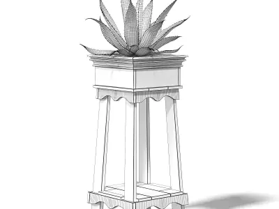 Aloe in Wooden Planter 3D Model 3D model