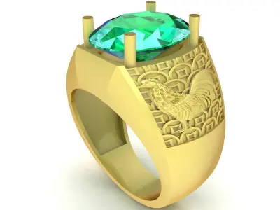 Luxury Engraved Men Ring With Large Oval Gemstone 3424 3D print model
