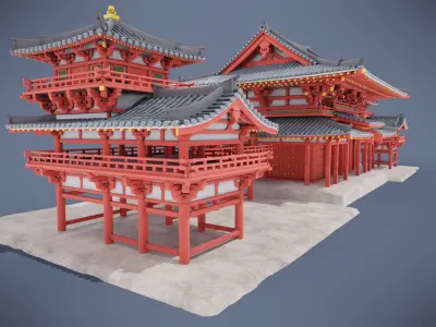Japanese Temple Low-poly 3D model