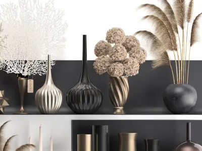 Collection of decor dried flowers on a shelf 3D model