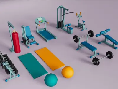 Gym Equipment Set Low-poly 3D model