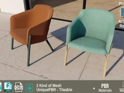 Ton Split Lounge ArmChair Velvet Old Design PBR - Lumion - UE4 Low-poly 3D model