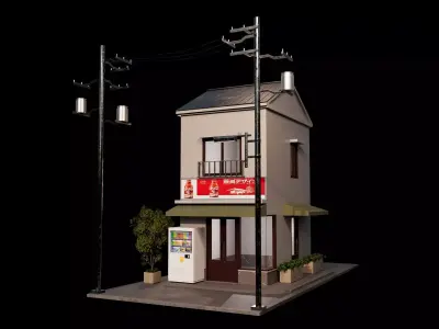 Japanese style shop front 3D model