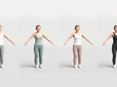 Rigged sport asian woman - fitness gym yoga - 083-5399 3D model