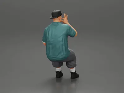 Gangster homie in cap backwards Sitting On the car Smoking Cigar 3D print model