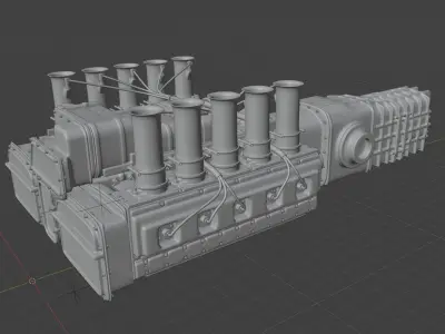 Vintage Race Car Engine With Gearbox 3D model