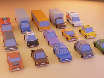 15 Cartoon Low Poly Cars Low-poly 3D model