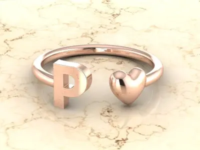 Alphabet Jewelry with Heart Ring P 3D print model