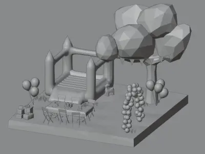 Birthday party Low-poly 3D model
