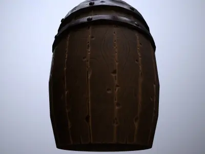 Wooden Barrel with Metal Hoop Game Ready Low P Low-poly 3D model