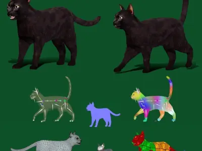 Black Domestic Cat Low-poly 3D model