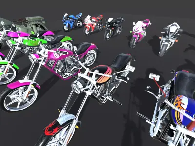 3D Game Asset Collection High Poly Motorcycles and Characters Low-poly 3D model