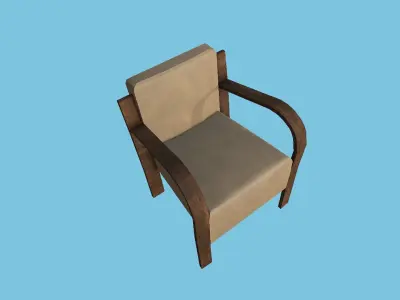 Wood Leather Armchair - Furniture Interior Design Low-poly 3D model