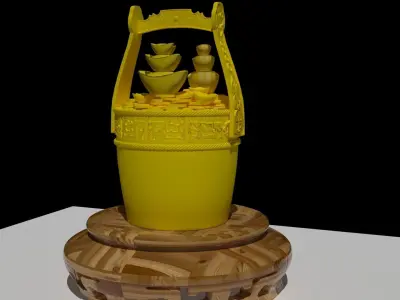 Chinese gold ingot bucket 3D model