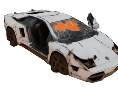 wasted sports car Low-poly 3D model