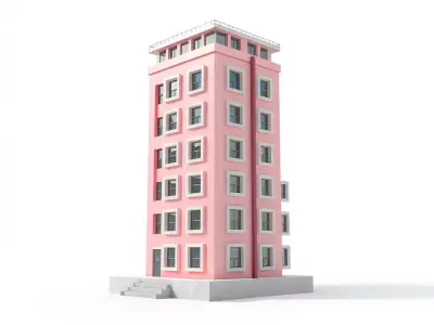 Pink Residential Tower model pack Low-poly 3D model