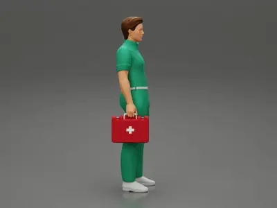 paramedic Standing And Holding first Aid box 3D print model