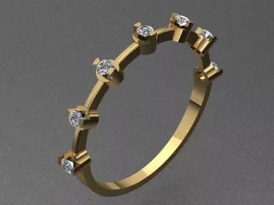 Luxury Half Round Diamond Golden Ring 3D print model