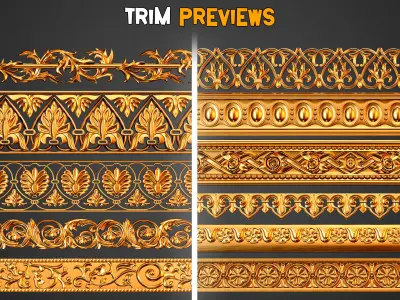 50 Ornaments Trim Brushes - Vol 34   Low-poly 3D model