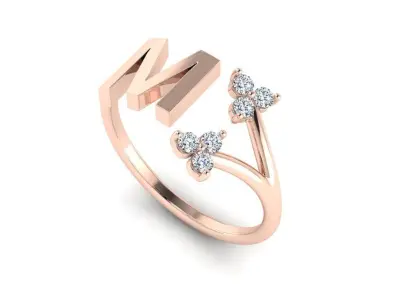 Jewelry Alphabet Ring M with Diamonds  3D print model