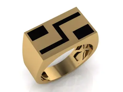 Mens Black Enamel Geometric Signet  Ring 4 3D print model