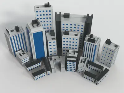 Low Poly City set of buildings Low-poly 3D model