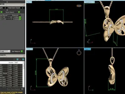 Butterfly Pendant 3DM STL OBJ FBX Render Details 3D print model