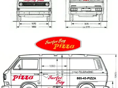 Surfer Boy Pizza board add on for scale autos with decal files  3D print model