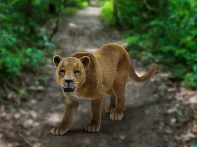 Fur Lioness v02 Rigged in Blender  Low-poly 3D model
