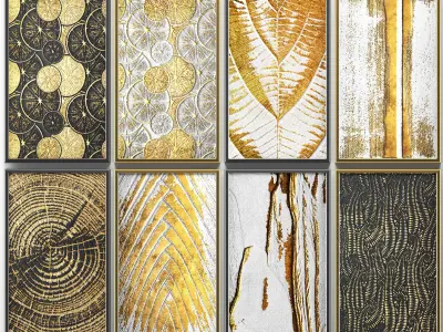 Collection of paintings with gold for walls 7 3D model