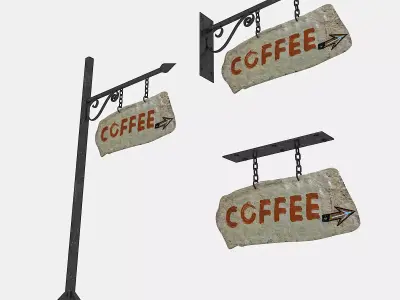 old stone cafe sign 02 Low-poly 3D model
