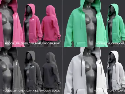 Nike Zip-up Hoodie unzipped 3D model