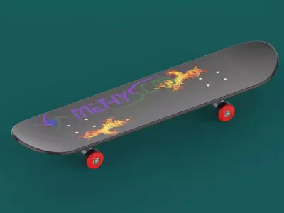 skateboard with flames 3D model purchase