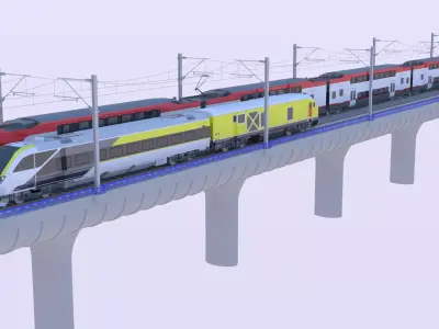 American trains on bridge 3D model
