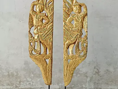 A pair of Burmese Mandalay Gilded Wooden Nats 3D model