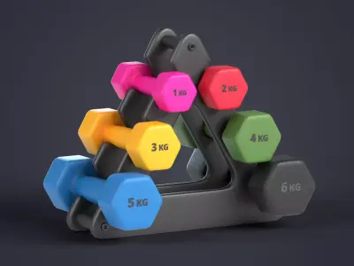 Fitness Dumbbells with Rack Low-poly 3D model
