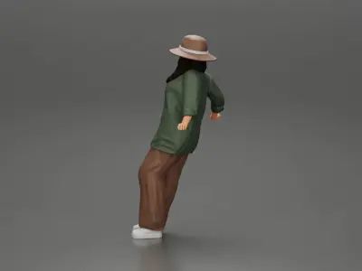 Lowrider chola girl leaning against car wearing a hat long shirt 3D print model