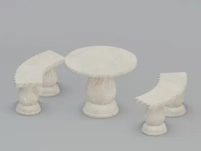 Stone bench set 3D model