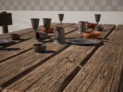 Medieval Table Set A - Unreal Engine 5 Asset Pack - FBX OBJ STL Low-poly 3D model