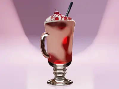 Classic Strawberry Milkshake with Chantilly and Cherry 3D model