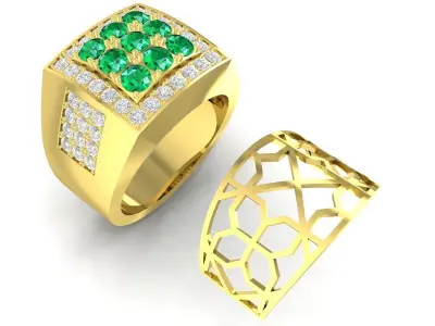 Luxury Square Emerald Diamond Ring for Men 3384 3D print model