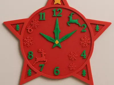 Christmas Star Wall Clock  3D Printed Holiday Decor 3D print model