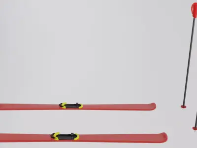 Skis and sticks 3D model