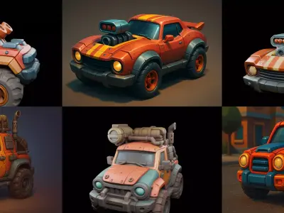 Stylized Car Advanced model bundle 11 pack 100 glb 3D model