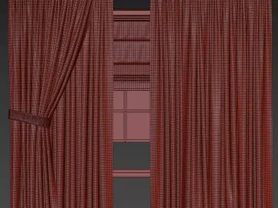 Triple Layer Natural Linen Curtain Set 3D model