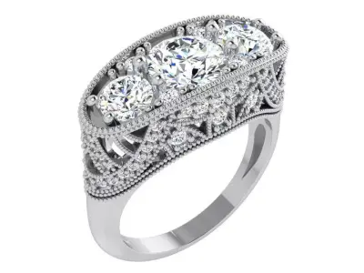 Round Diamond Milgrain Ring 4364 3D print model